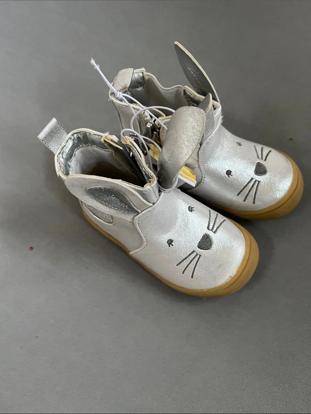 Cat & Jack Silver Bunny Boots with Tan Soles